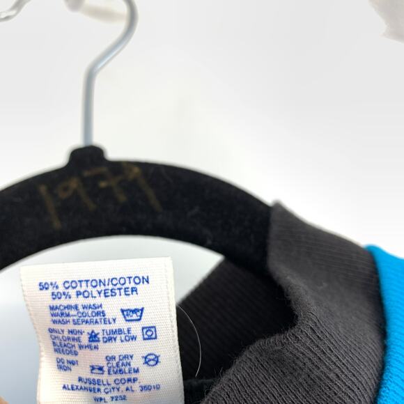 Vintage 80s Dee Bee Suede Applique Double Collared Sweatshirt Blue Sz Large - Picture 7 of 7